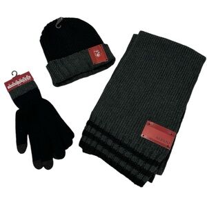 Alfani Men's Scarf Hat Touchscreen Gloves Set - 3 piece - Black Grey - One Size